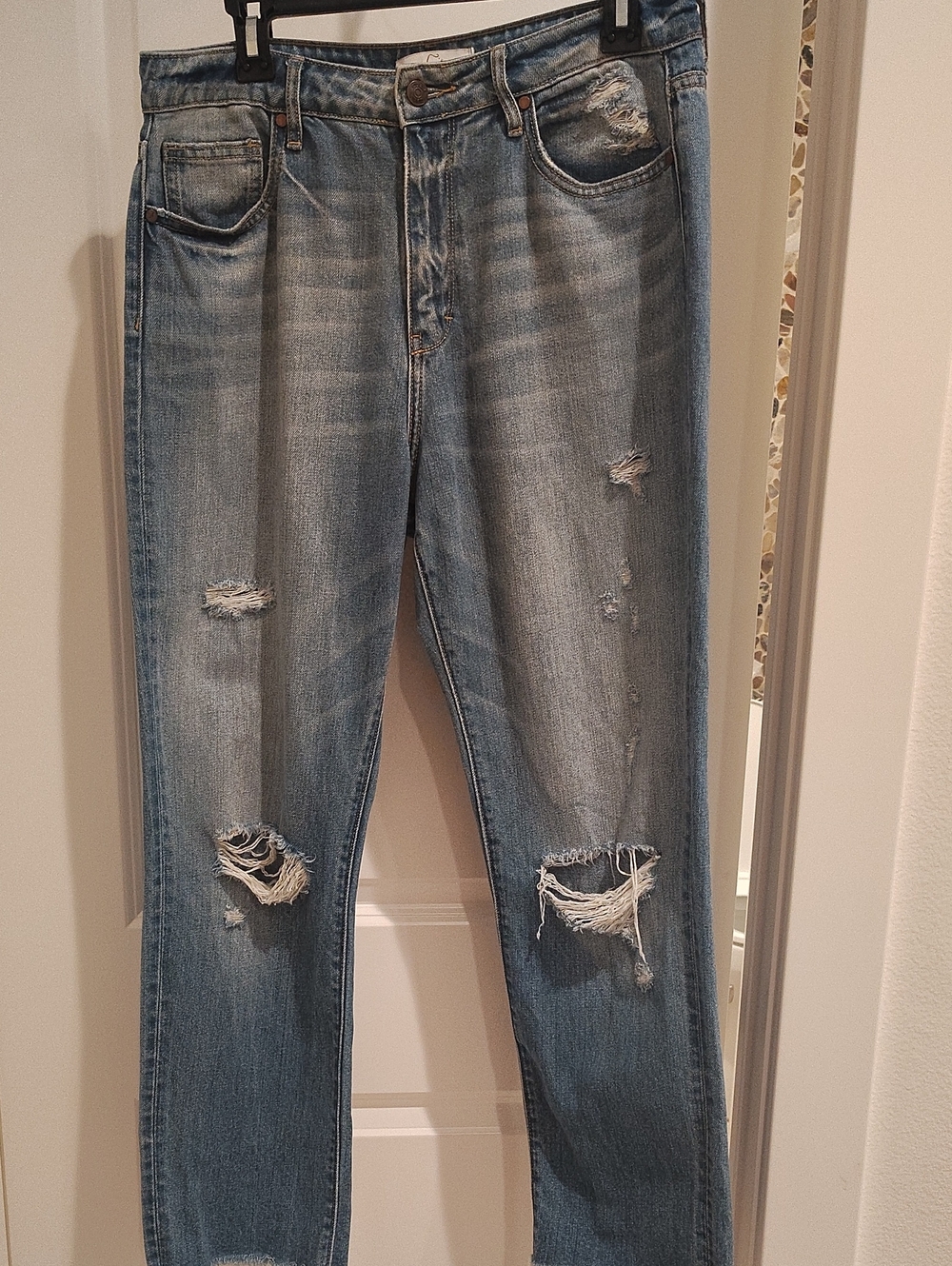 Carly Jean Los Angeles Women's Straight Leg Distressed Blue Jeans